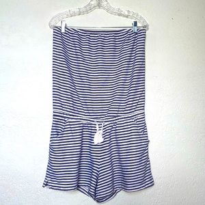Gap - strapless blue and white striped Terry romper- M